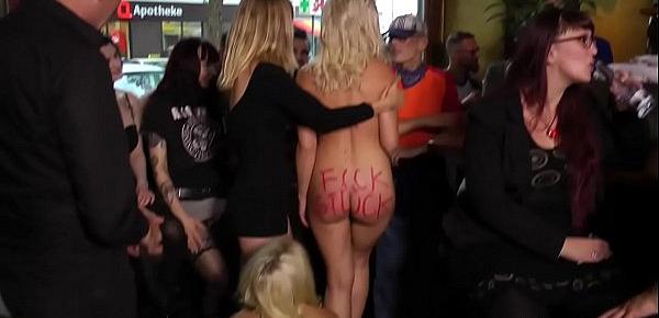  Busty blondes made crawl in public